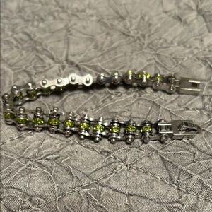 Stainless Steel and Green Motorcycle Chain Bracelet